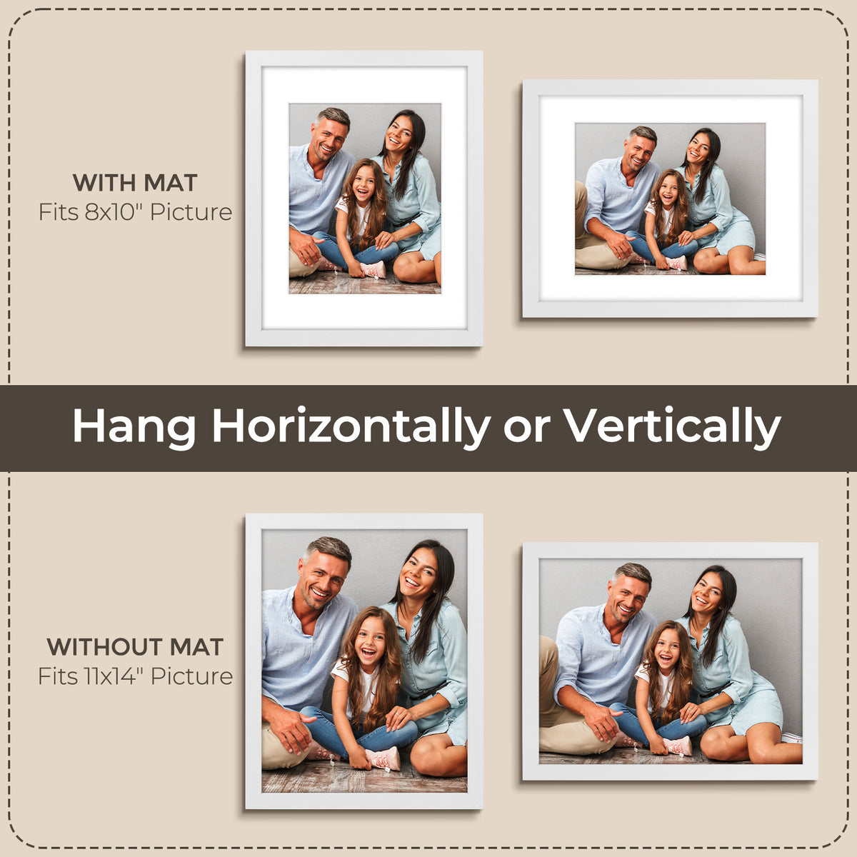 3 Pack 6x8/8x10/9x12/11x14/16x20 Picture Frames Set with Mat or without Mat, Engineered Wood Photo Frames with Plexiglass, for Wall or Tabletop Display - Gallery Wall Frames, Office Home Decor,Poster Frames