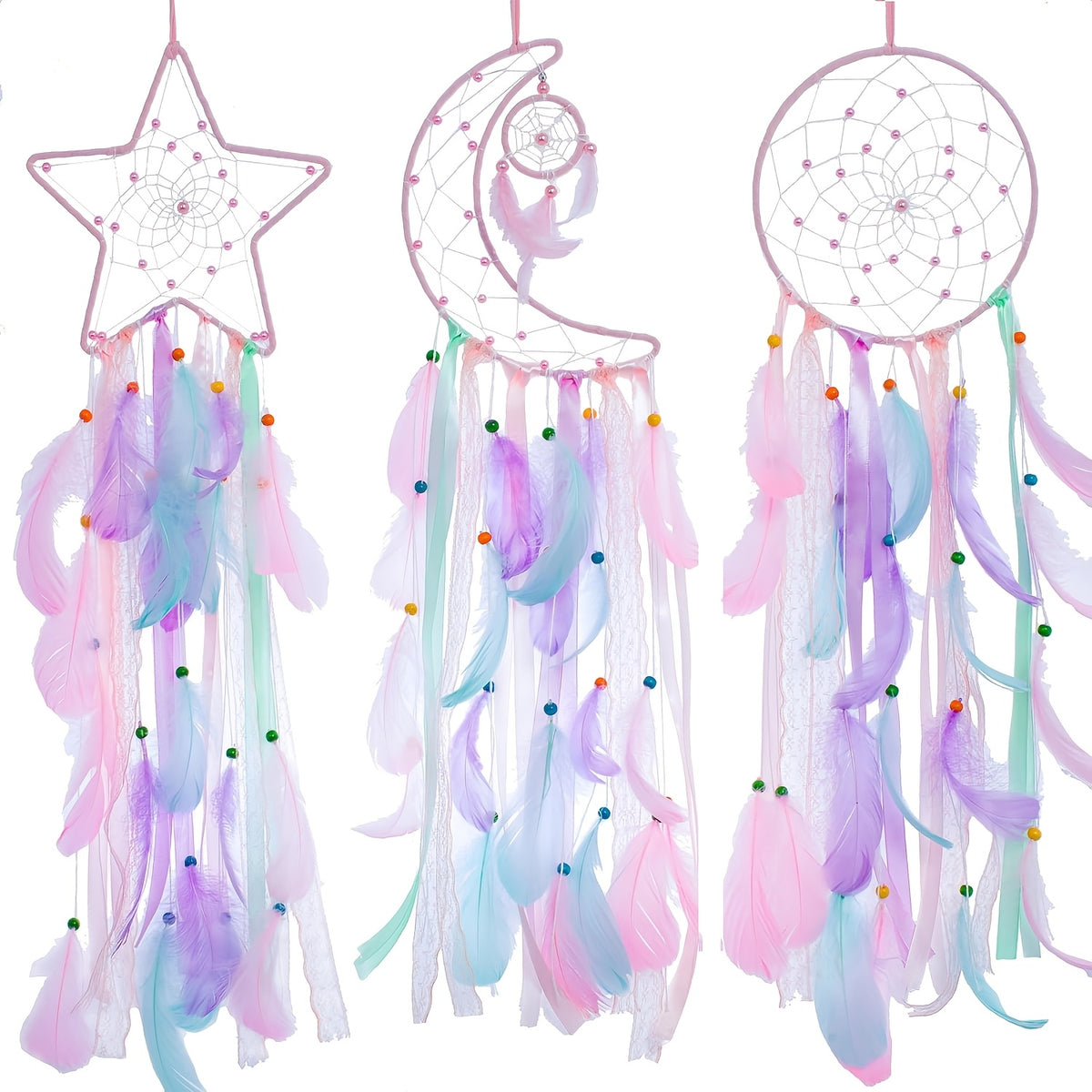 3pcs/LOT Star Moon Sun Dream Catcher Pink Room Decor for Teen Girls Kids Girls Room Decor Princess Bedroom Decor