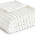 Faux Fur Striped Throw Blanket, Double-Sided Soft Polyester Flannel for Sofa Naps, Bed Layering and Office Comfort in Seven Colors