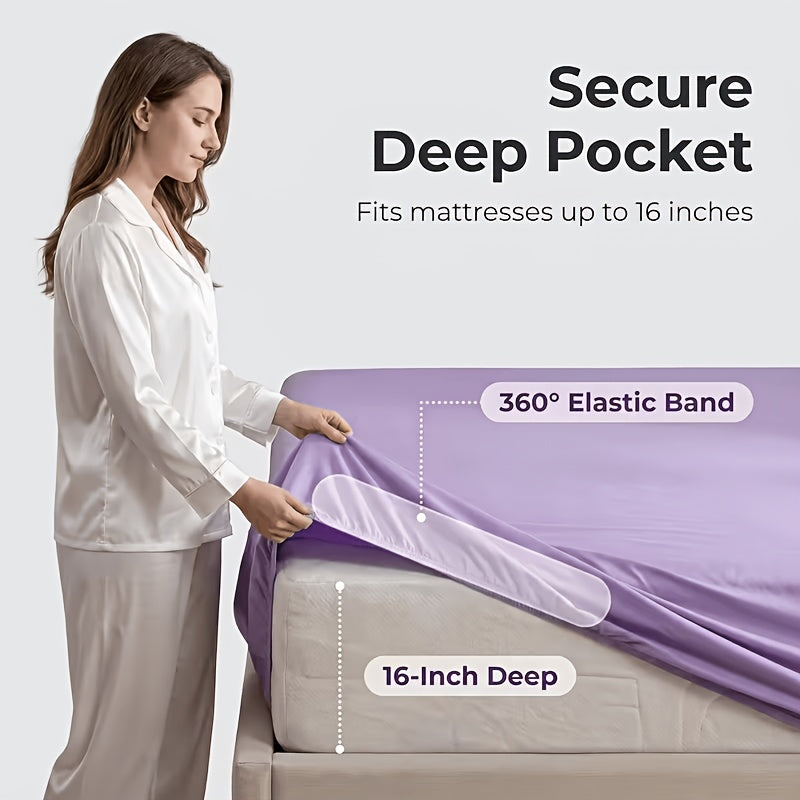 3/4pcs Cooling Bamboo Fiber Sheet Set - 16-Inch Extra-Deep Pocket Sheets - Luxuriously Soft, Hotel-Style Cooling Bedding - Ideal for Hot Sleepers, Wrinkle- And Shrink-Resistant Twin, Full, Queen, And King Sizes