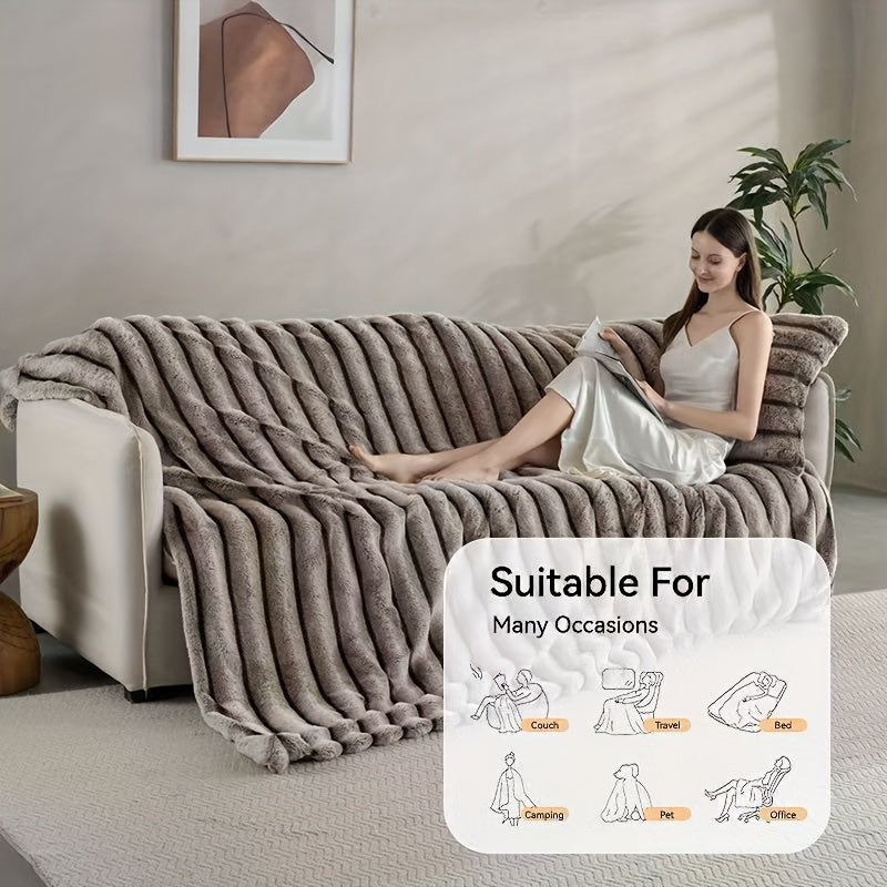 A Faux Rabbit Fleece Blanket, Double Layer Thickened, All Season, King/Queen Size, Winter Blankets Soft Warm, Throw For Adults Reversible Machine Washable Blanket, For Home, Car, Office, Travel, Couch Cover, Christmas, Halloween Gift, Birthday Gift