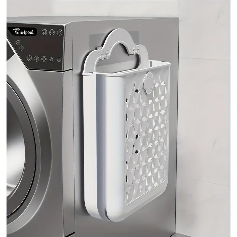 Foldable Laundry Basket Modern Plastic Cut-out Wall-mounted Storage Bin Without Drilling For Clothes,, Snacks, Fruits, Balcony Storage, Laundry Baskets