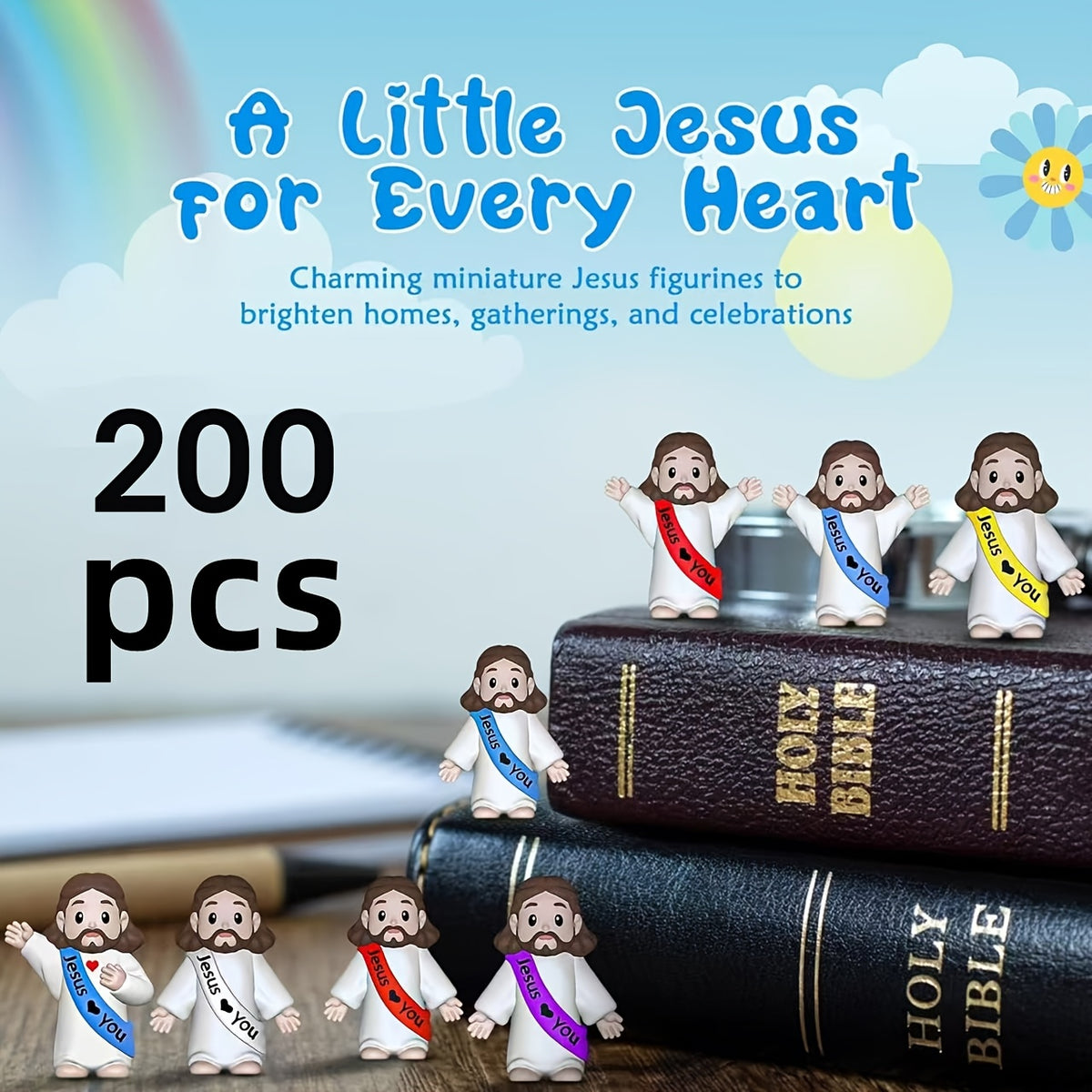 Halloween 100/200 Mini Jesus Figurines | Creative "Jesus Loves You" Party Favors and Table Centerpieces | Suitable for Easter, Christmas, Thanksgiving, New Year, and Church Event Religious Gifts, Random Color