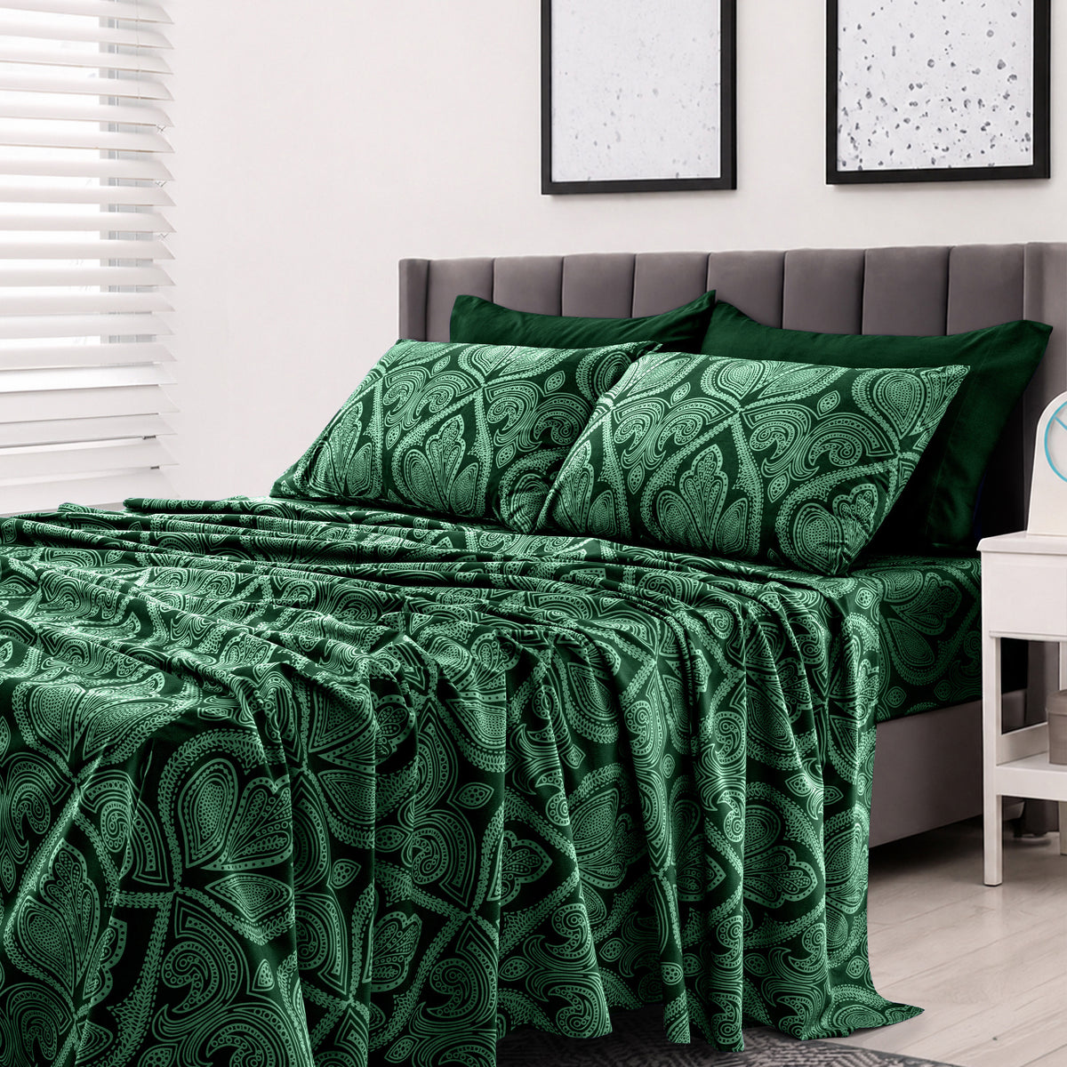 Hannah Bedding Paisley Sheet Set – 4/6-Piece Soft 100% polyester Bed Sheets, Wrinkle-Free & Luxurious – Includes Deep Pocket Fitted Sheet, Flat Sheet & Pillowcases – Available in 6 Sizes & Multiple Colors