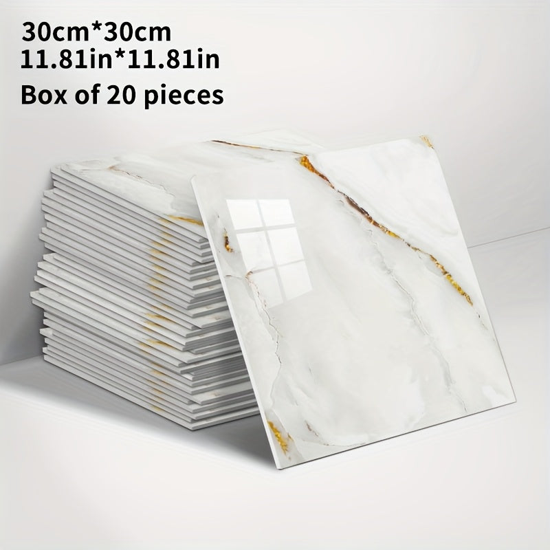 20/50pcs 3D Marble Wall Tiles Wallpaper, Self-Adhesive Foam Wall Panels, Home Decoration Wall Stickers, Peel And Stick, Easy to Clean And Cut, Suitable for Renovation of Bathrooms, Living Rooms, Kitchens, Bedrooms, Not Real Tile (Grey Marble)
