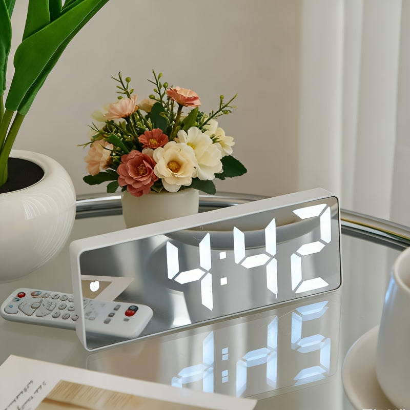 Contemporary LED Desk Clock with Temperature Display Brightness Adjustment Night Modes Snoozes Functions 12/24Hour Mode LED Electronic Clock for Bedroom