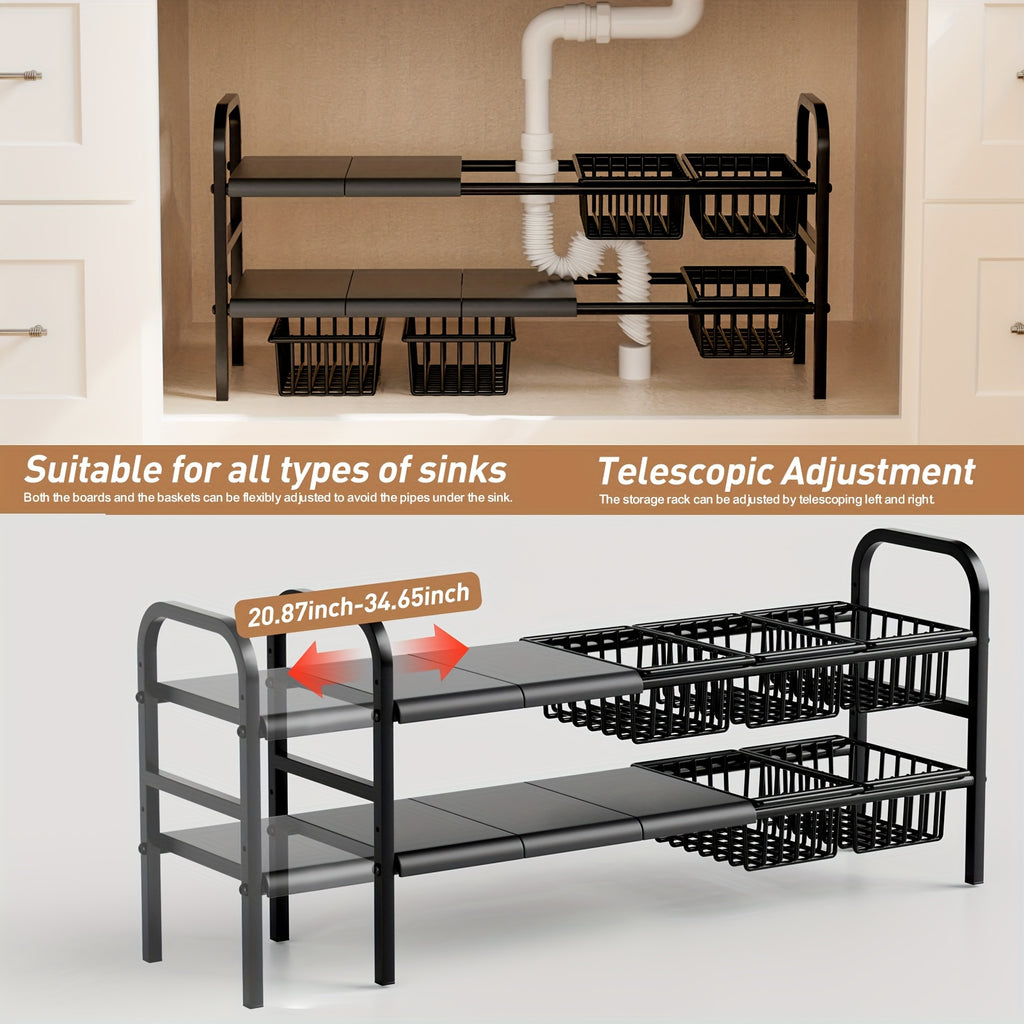 Kitchen Storage Rack, Bathroom Storage Rack, 1 Expandable Under Sink Organizer & Locker 2 Tier Cabinet Shelf Organizer with 5 Removable Panels 5 Baskets for Under Kitchen Bathroom Sink Organizer & Storage.Thanksgiving And Christmas Gifts