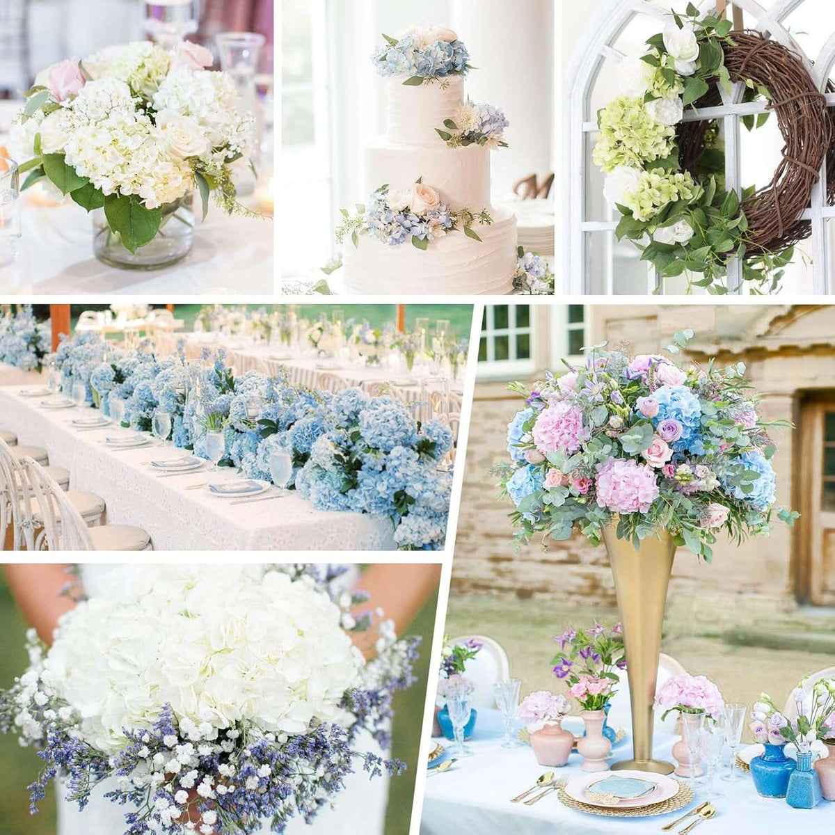 20/40 Blue White Hydrangea Artificial Flowers, 16.2 Inches Outdoor Silky Hydrangea Artificial Flowers, Suitable for Outdoor Weddings, Garden Decorations, Exhibition Decorations, Home Parties, And Christmas Decorations.