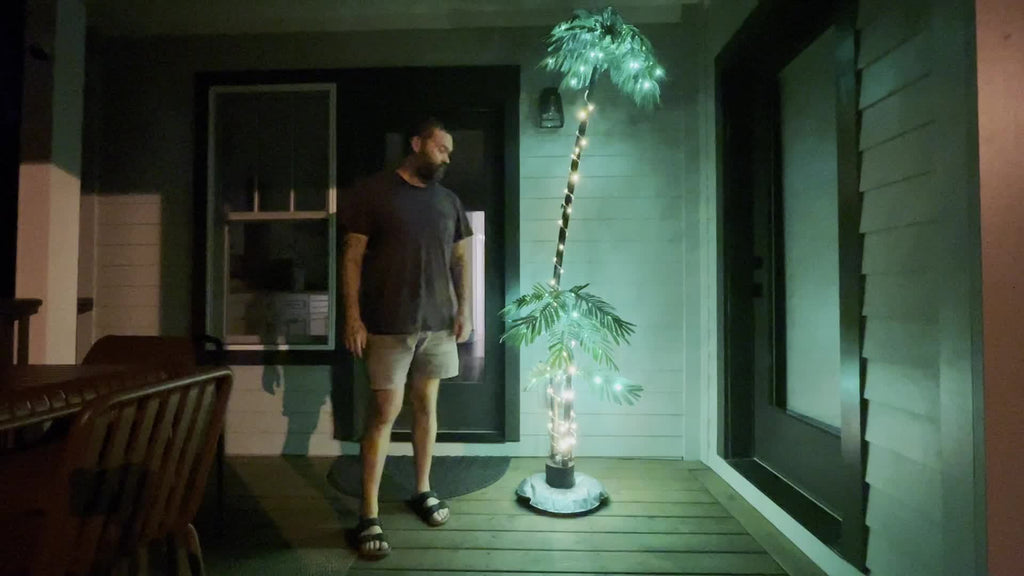 7ft Solar Lighted Artificial Palm Tree 260 LEDs for Outdoor Tiki Bars, Christmas Decoration, Patios, Beaches, Yards Pool, Party, Outdoor Lighting Decor, Poolside Illumination, Artificial Palm Tree Decor, Solar Palm Tree Light, Tropical Palm Silhouette, Fl