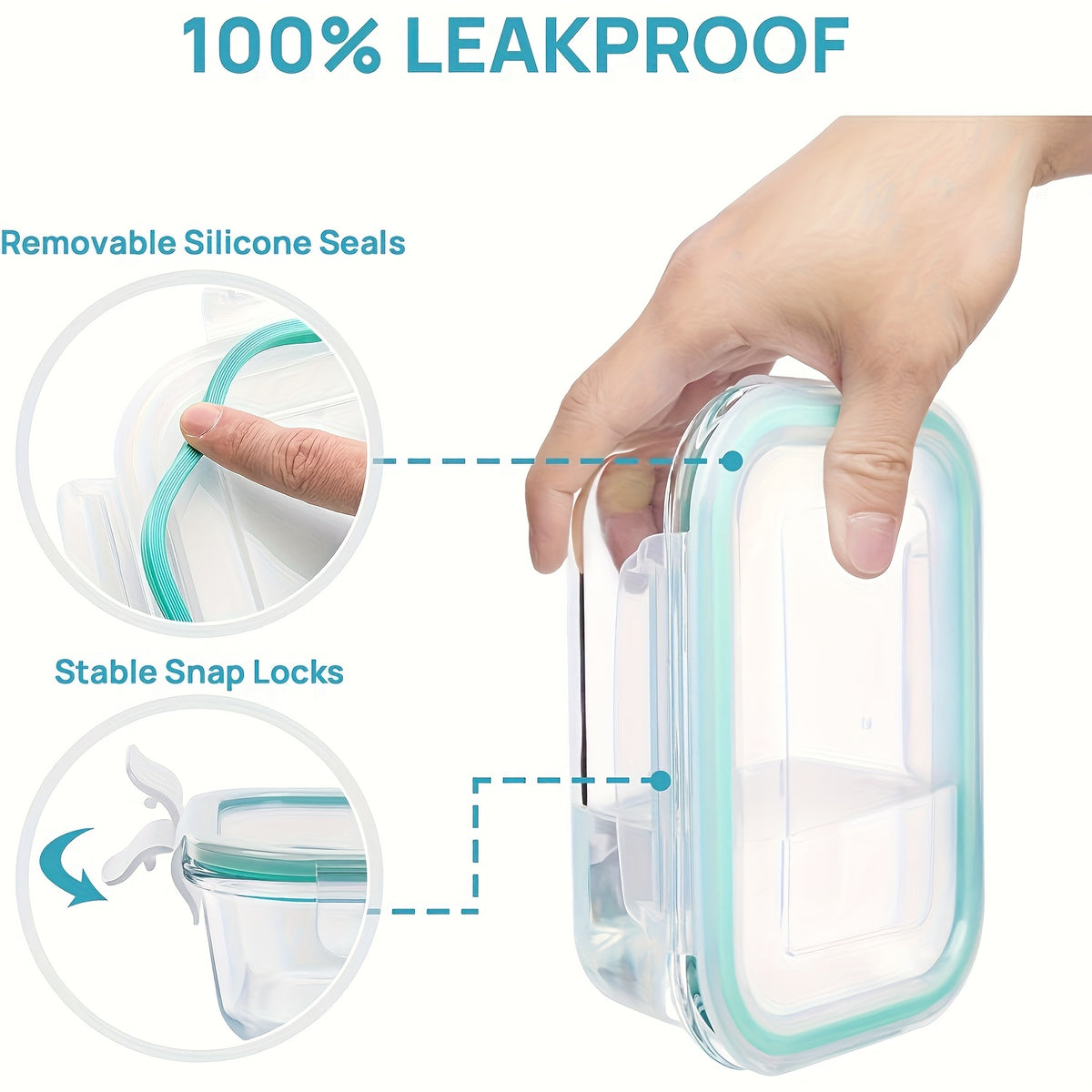 Premium Glass Food Storage Containers, Airtight Leak-Proof BPA Free Stain-Resistant Easy-Clean Design, Microwave Oven Freezer And Dishwasher Safe, 8pcs, for Meal Prep And Bento Boxes