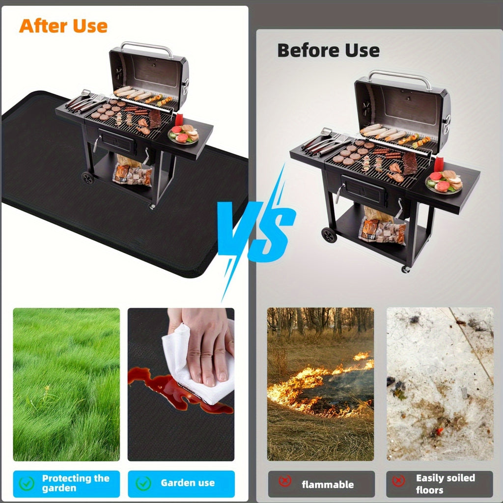76x 51 Inch Large Grill Mat For Outdoor Grill, Fireproof Waterproof Oil-Proof BBQ Mat For Deck, Patio, Lawn, Or Indoor Fireplace, Easy To Clean Under Grill Protector For Fire Pit And Smoker