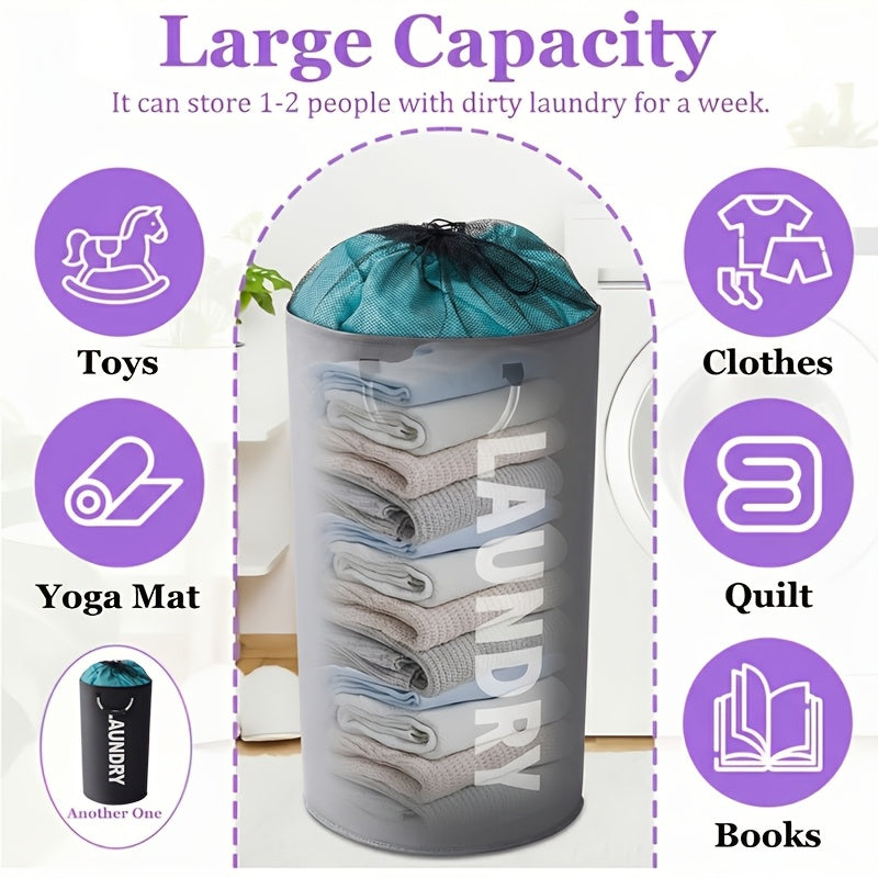 1pc/2pcs 25.1gal Large Capacity Foldable Laundry Basket (New Drawstring Design) - A Foldable Fabric Clothing Storage Basket Suitable for Multiple Scenarios, Suitable for Bathrooms, Rooms, Outdoors, Dormitories, Multi-Functional Laundry Basket
