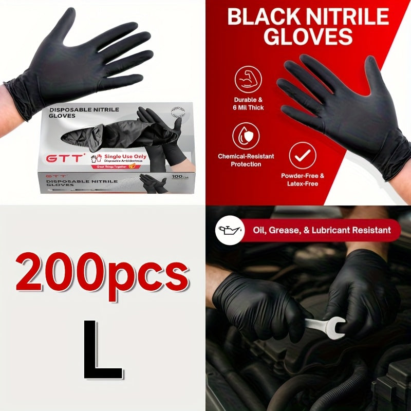 Black Nitrile Disposable Gloves, 200 Count Packaging, 6 Mils Thickness, Flexible And Form-Fitting, Chemical, Grade -Free, Maintenance Team Use