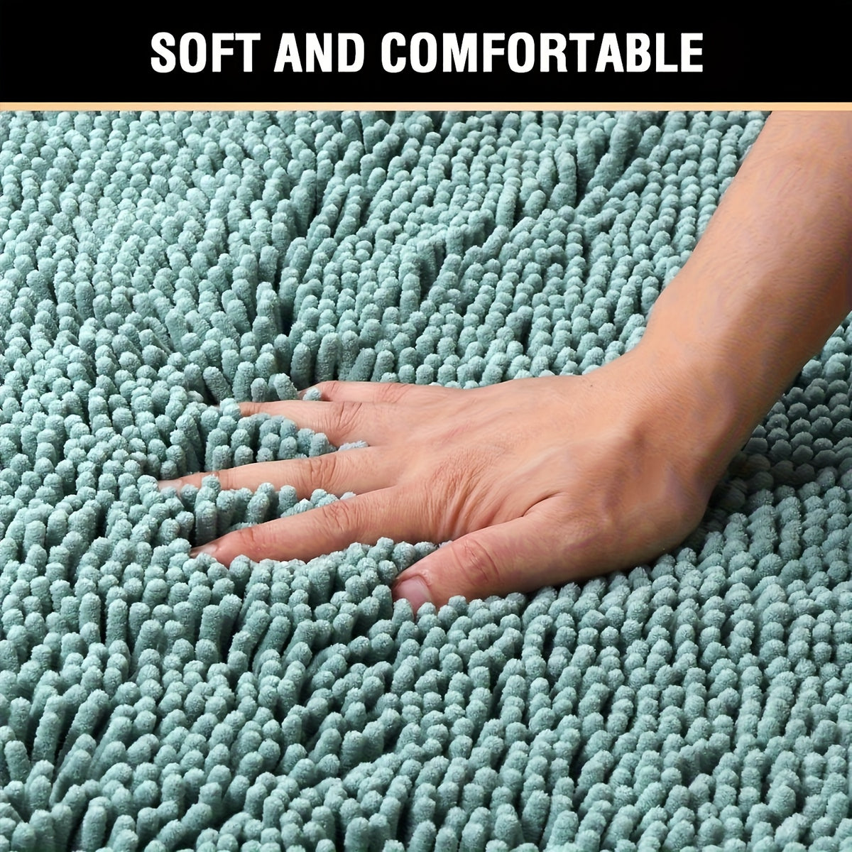 AIERJIA Original Shaggy Chenille 2pcs Bath Rug Set, Featuring a 20X20 Square U-Shaped Contoured Toilet Mat And a 32X20 Carpet Rug, Both Machine Washable And Dryable, Offering Soft And Plush for Your Tub Shower in Eggshell Blue
