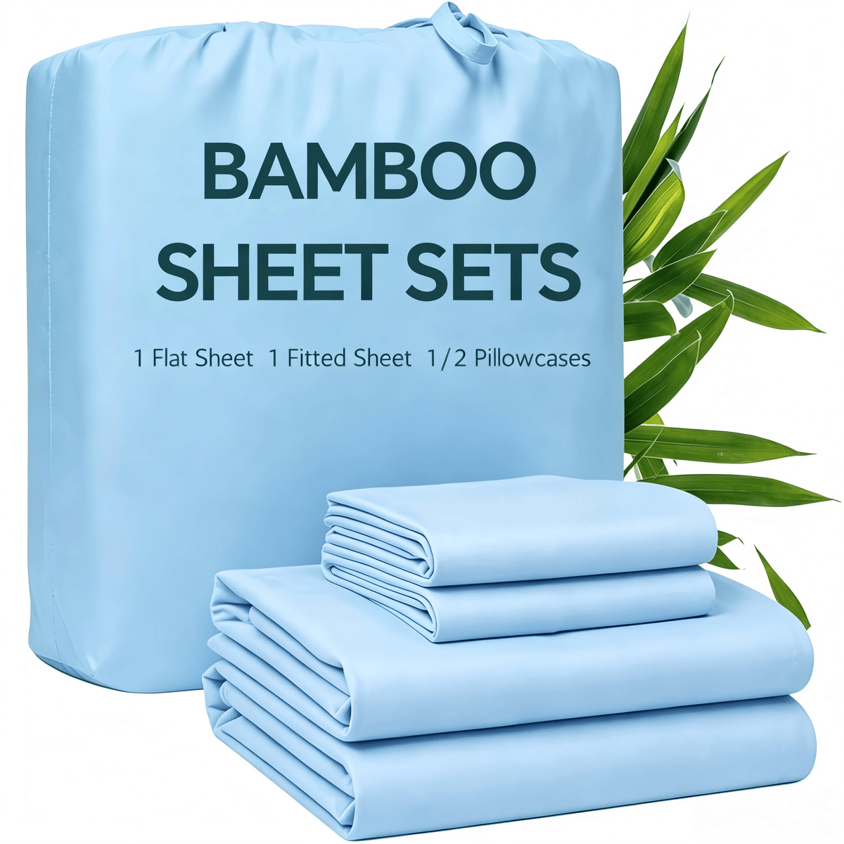3/4pcs Bamboo Bed Sheet Set with Pillowcases, 16" Deep Pockets Soft Breathable Fitted Sheet, Queen King Size Bed Sheets, Bedroom Home Decor Bedding for Daily Use