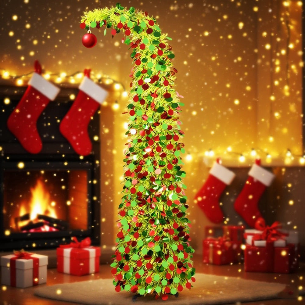 5ft Collapsible Pencil Christmas Tree, Easy Assembly Storage, Pop Up Christmas Trees Artificial Skinny Sequined Christmas Halloween Decoration for Fall Home Decor Fireplace Indoor Family Porch Holiday Xmas Winter Party Decorations
