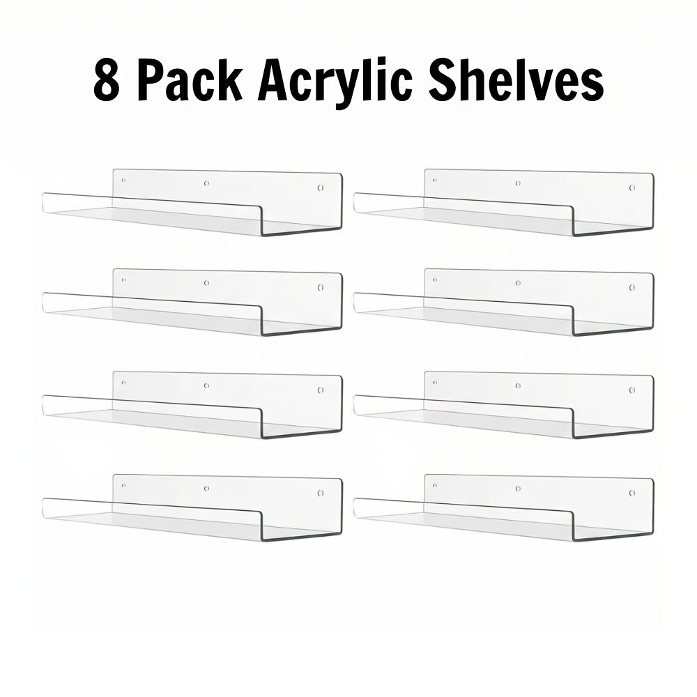 4/8/16 Pack Acrylic Shelves for Wall Storage, Room Decor, 15*4" Floating Bookshelves, Display Shelf Organizer for Bathroom, Bedroom, Living Room, Kitchen, Room Decor, Clear
