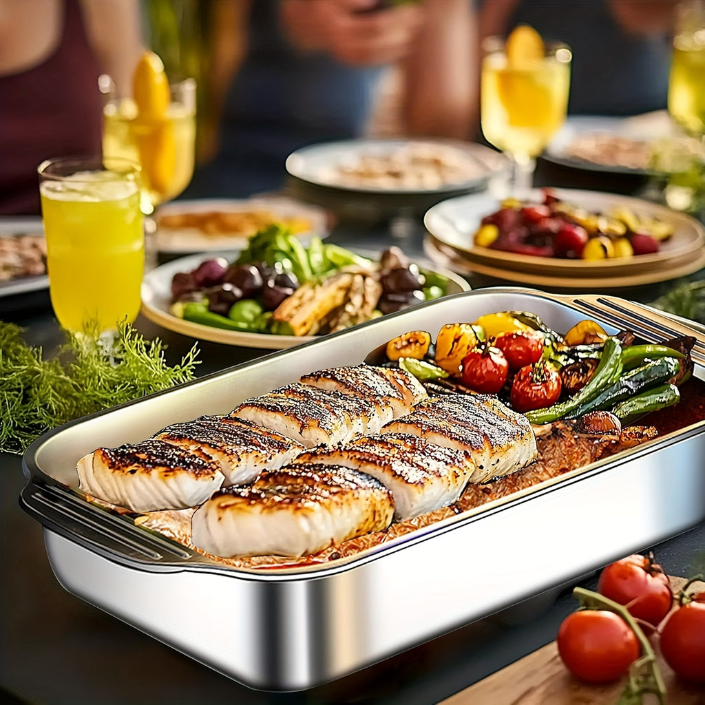 2/4/6/8pcs Extra Large Heavy Duty Stainless Steel Baking Pans with Lids - Non-Stick, Thick Rectangular Oven Trays for Desserts, Bread, And Seafood - Perfect for Bbqs, Buffet Serving Trays