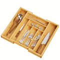 Bamboo Cutlery Drawer Organizer, Expandable Natural Utensil Tray with 6 to 8 Compartments for Silverware, Kitchen Storage, Jewelry and Stationery
