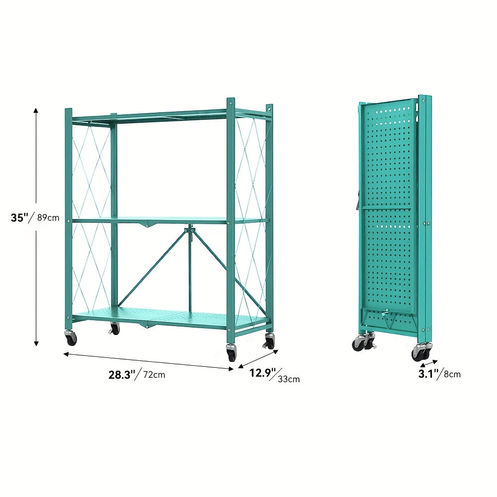 3/4/5- Tier Movable Vertical Multi-Functional Storage Racks, Portable Metal Folding Storage Racks with Locking Wheels, Large - Capacity Kitchenware Storage Racks That Require No Installation. Suitable for Families, College Dormitories