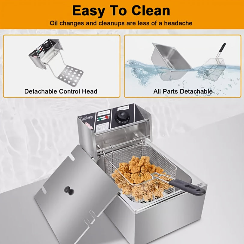 Stainless Steel Electric Deep Fryer with 2 Baskets And Lids, Adjustable Temperature Control, US Plug - Outdoor/Indoor Use for French Fries, Chicken, Donuts, Commercial & Home Kitchens, Deep Fryer Basket