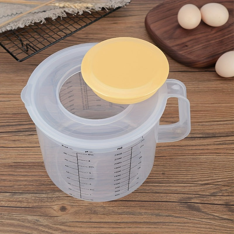Multi Functional Mixing Bowl with Lid, 84.54oz Large Capacity, Equipped with Measuring Cup and Scale. Splash Proof Design, Durable Plastic, Perfect for Salad Making, Baking and Food Storage.