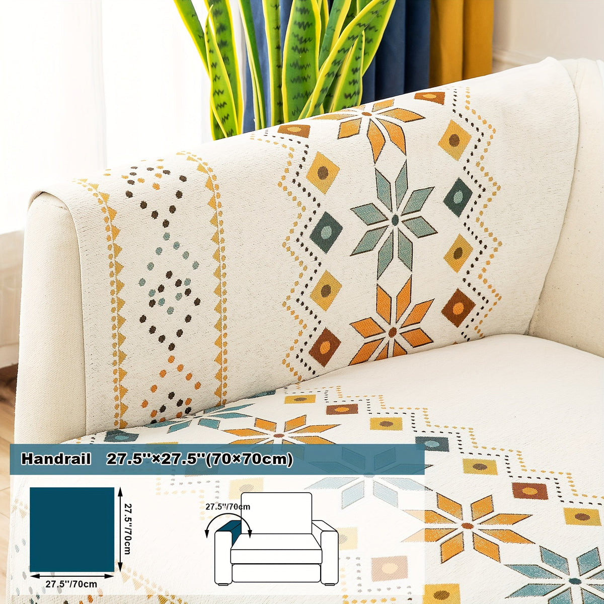1pc Bohemian Chenille Sofa Cover Suitable for Sofa Sizes (Single to Four-Seater) - Thick Plush Non-Slip Couch Cover with Geometric Embroidery, Chenier Fabric Slipcover Fits for Sectional Sofas, Machine Washable Furniture