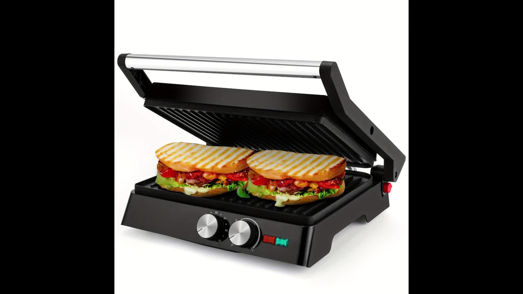 3-in-1 Electric Indoor Grill - Panini Press With Non-Stick Cooking Plates, Opens 180-Degree Gourmet Sandwich Maker, Floating Hinge Fits All Foods, Panini Press Grill With Grease Tray