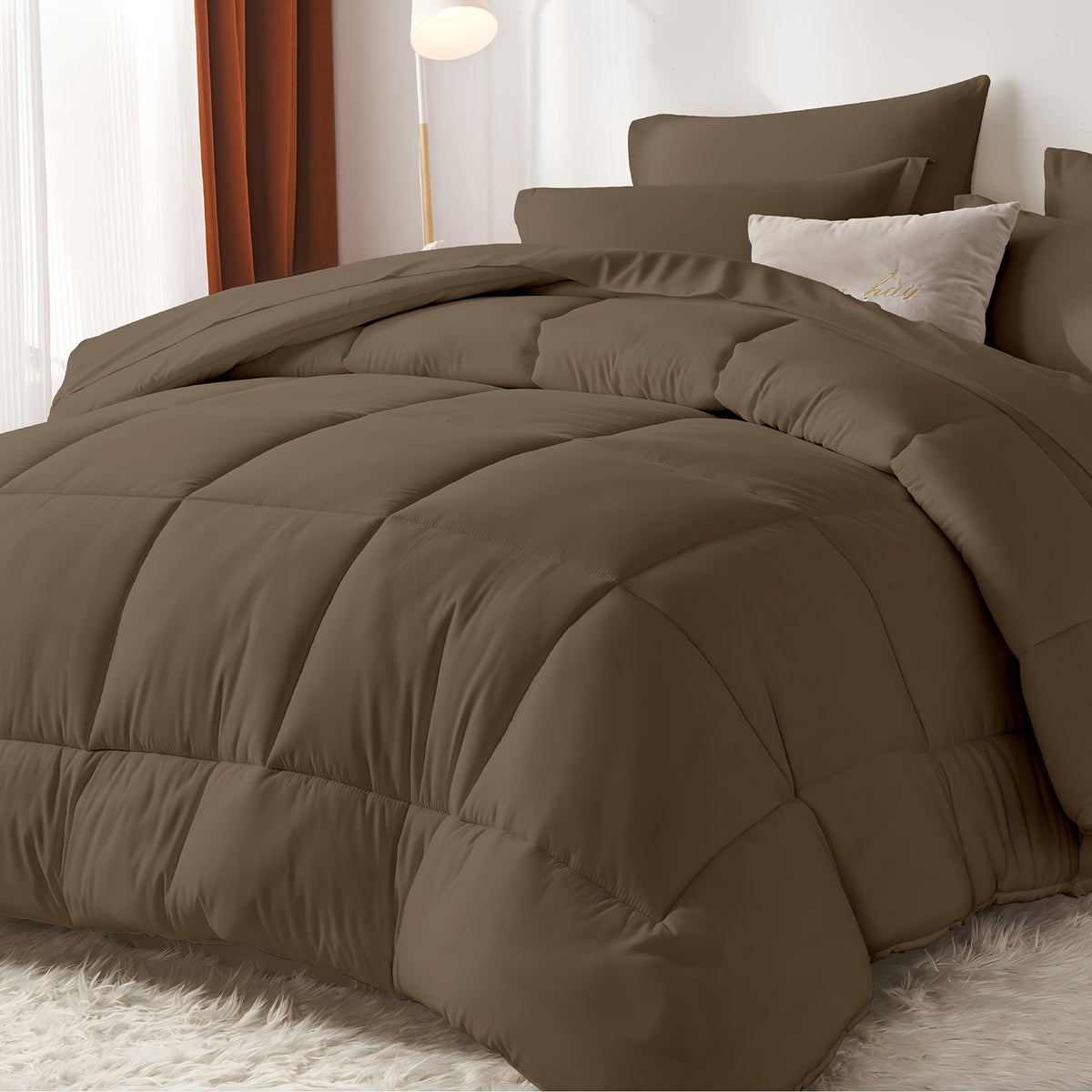5/7pcs Luxurious Checkered Comforter Sets Queen-Breathable Comforter-Ultra-Soft Fluffy Fiber Filling, Warmth For All Seasons-Bed In A Bag With Comforter, Flat Sheet, Fitted Sheet, Pillowcases, And Pillowshams, Thick Comforter Set, Family Gift Set