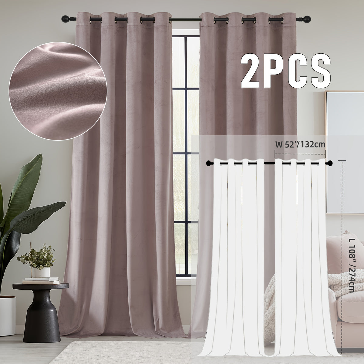 2pcs Velvet Room Darkening Curtains | Vintage Soundproof and Thermal Insulated, Elegant Soft Velvet Grommet Top Curtains for Living Room and Bedroom, Unlined, Solid Color, Fashionable Valentine'S Day Décor