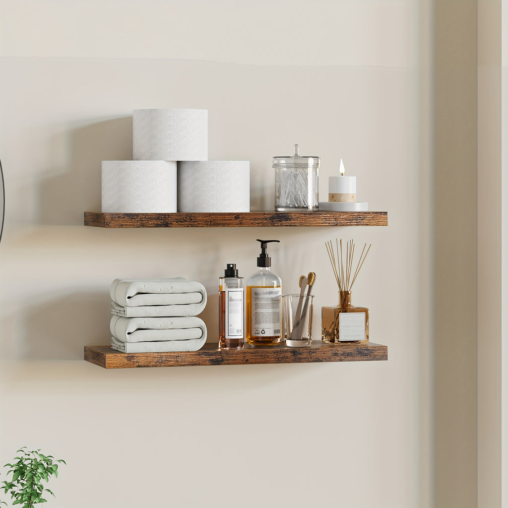 Floating Shelves, 22.5" Wall Mounted Rustic Wood Shelves for Bathroom, Bedroom, Living Room, Kitchen, Office, Hanging Shelf for Books/Storage/Room Decor with 22lbs Capacity (Set Of 2), Floating Shelves