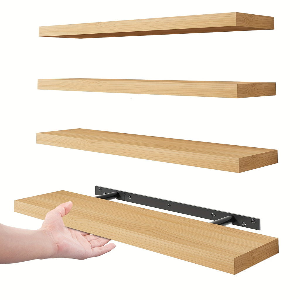TOMNK Floating Shelves, 4pcs, 56cm/22in, Wall Shelves For Bathroom/Living Room/Bedroom/Kitchen Decor, Shelves With Invisible Brackets Set (Walnut/Light Brown/White/White Oak/Black)