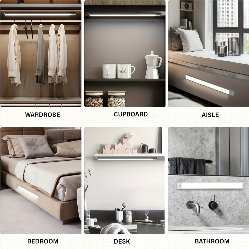 4/2/1pc LED Motion Sensor Under Cabinet Lights, 3 Color Temperatures Wireless USB Rechargeable Night Light, Indoor Closet Lights, Stick-On Anywhere Magnetic Under-Counter Light Fixtures For Kitchen Cabinet Wardrobe Cupboard Stairs.