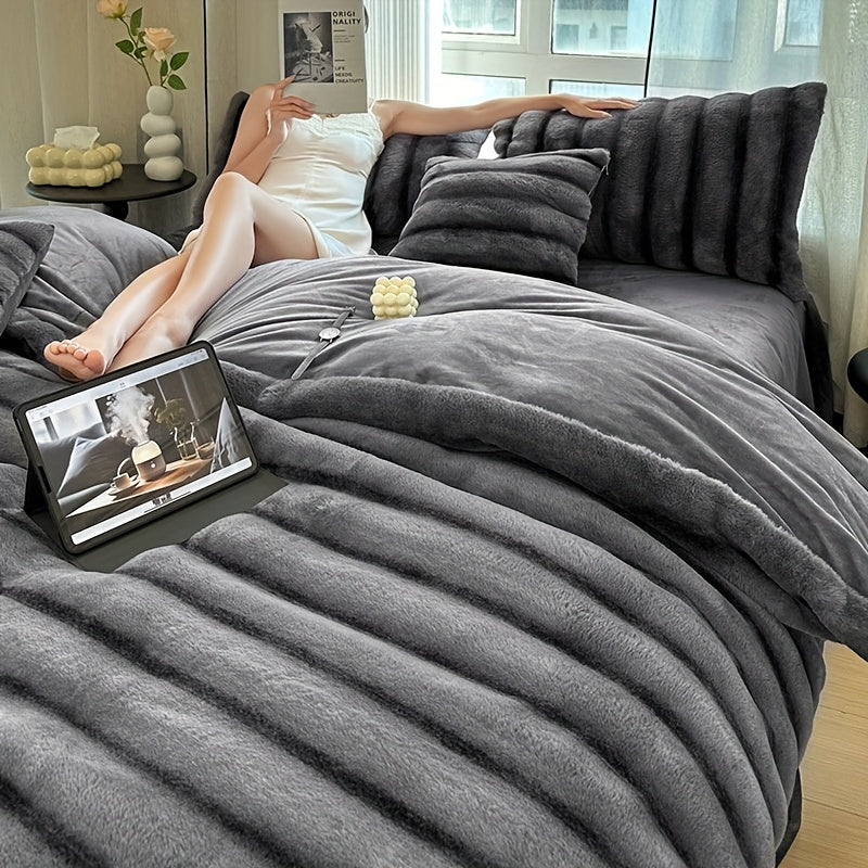 A Faux Rabbit Fleece Blanket, Double Layer Thickened, All Season, King/Queen Size, Winter Blankets Soft Warm, Throw For Adults Reversible Machine Washable Blanket, For Home, Car, Office, Travel, Couch Cover, Christmas, Halloween Gift, Birthday Gift