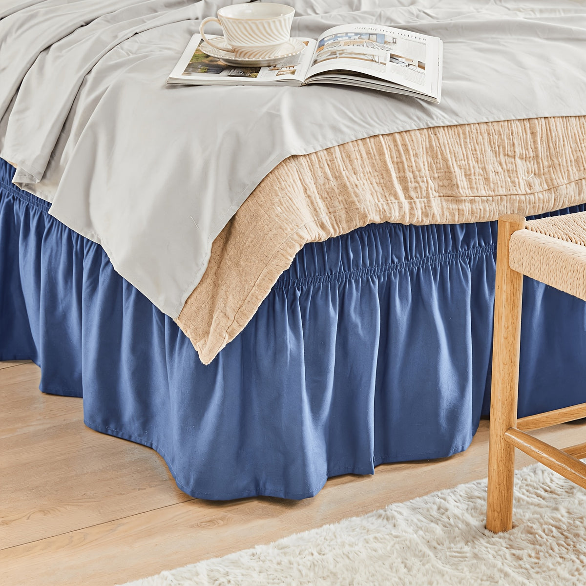 Wrap Around Dust Ruffle Bed Skirt - Fashionable & Long-lasting with Double Elastic Belts - Made for Various Size Beds with 15 Inch Tailored Drop - Easy Fit Adjustable Elastic Strap - Pleated Bedskirt with Brushed Fabric - Wrinkle Free, Machine Wash
