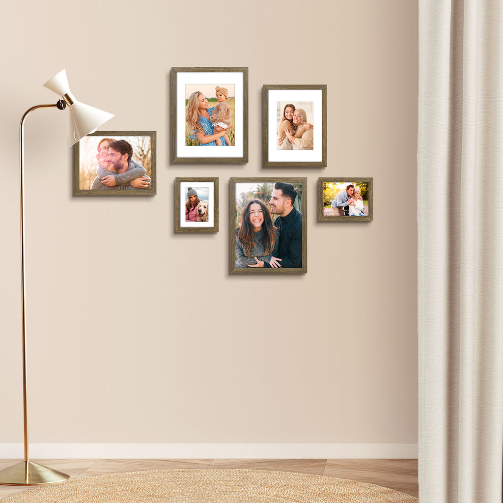 6 Packs 6x8/8x10/9x12/11x14/16x20 Picture Frames Set, Engineered Wood Gallery Wall Frame Set with Plexiglass - Wall Mounting or Tabletop Display