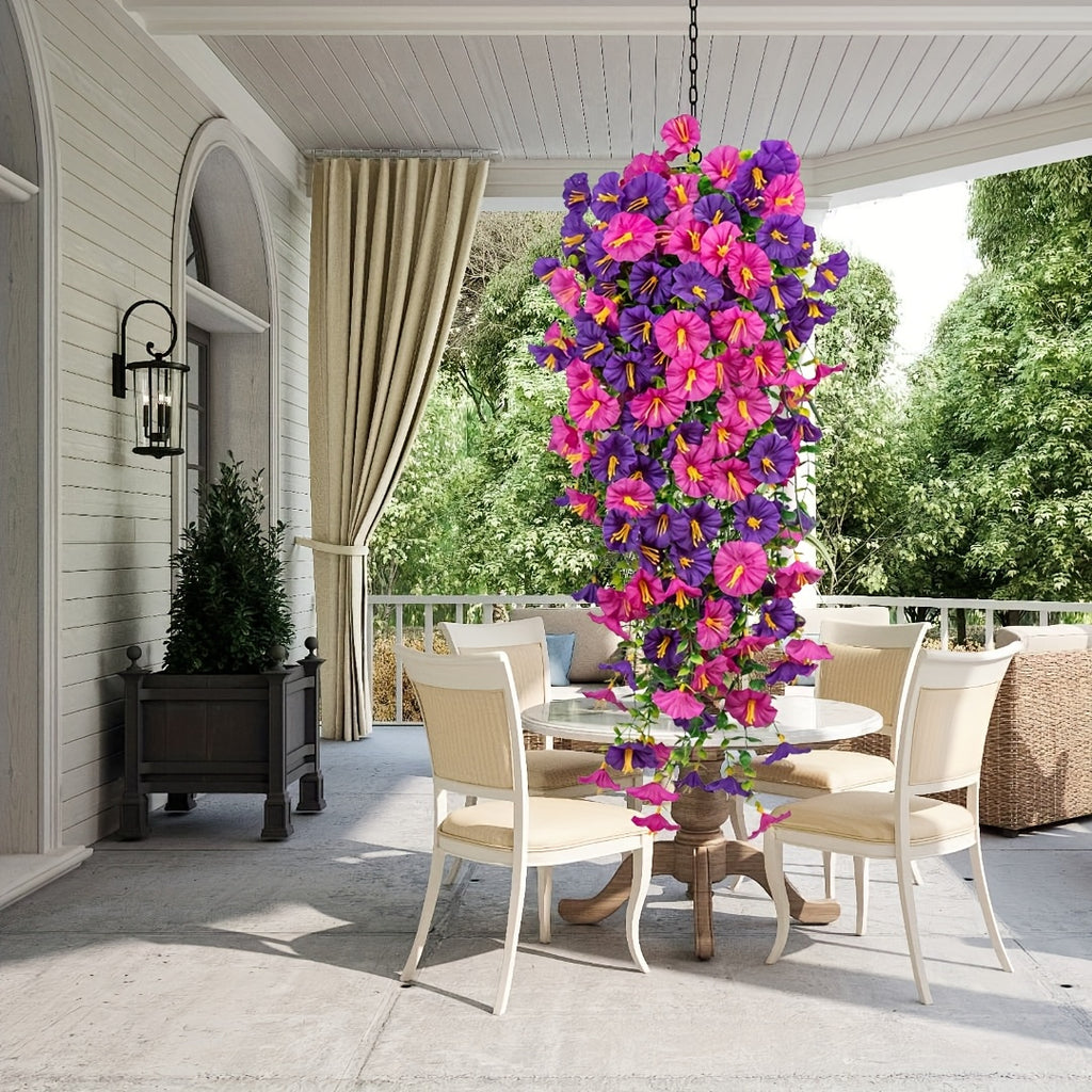 Morning Glory Faux Flower Bundles, 4-Piece Artificial Hanging Floral Decor for Front Porch Planters, Window Boxes, Garden Displays and Home Styling