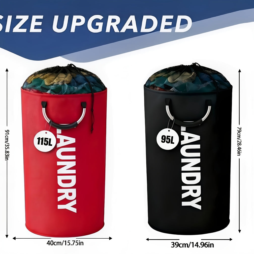 2-Pack Extra Large 25.1gal/30.38gal Foldable Laundry Baskets with New Drawstring Closure Design, Multi-Purpose Fabric Clothes Storage Baskets for Bathroom, Bedroom, Outdoor, And Dorm (Space-Saving Design); Each with Ring Handles, Premium Laundry Storage B
