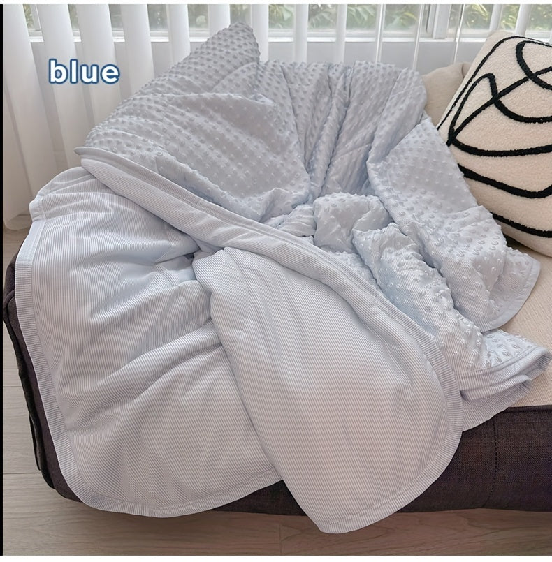 Emotional Cooling Blanket for Relaxation - Soundwave technology Embossed Striped Design with Ball Accents, 100% Polyester Breathable Lightweight Summer Throw, Machine Washable Wrinkle-Resistant Multi-Use Blanket & Shawl in White & Grey, Comfortable Shawl,