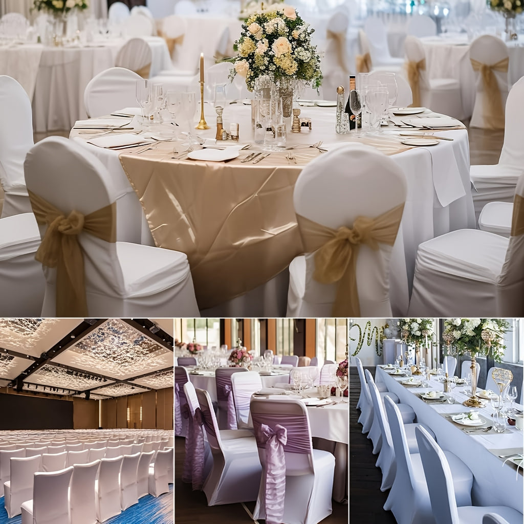 30/50/100/150pcs Elastic Spandex Banquet Chair Covers, Universal Stretch Fit Chair Protectors, Wedding Decorative Chair Covers, Suitable For Weddings, Holidays, Banquets, Parties, Celebrations, Business Meetings, Christmas