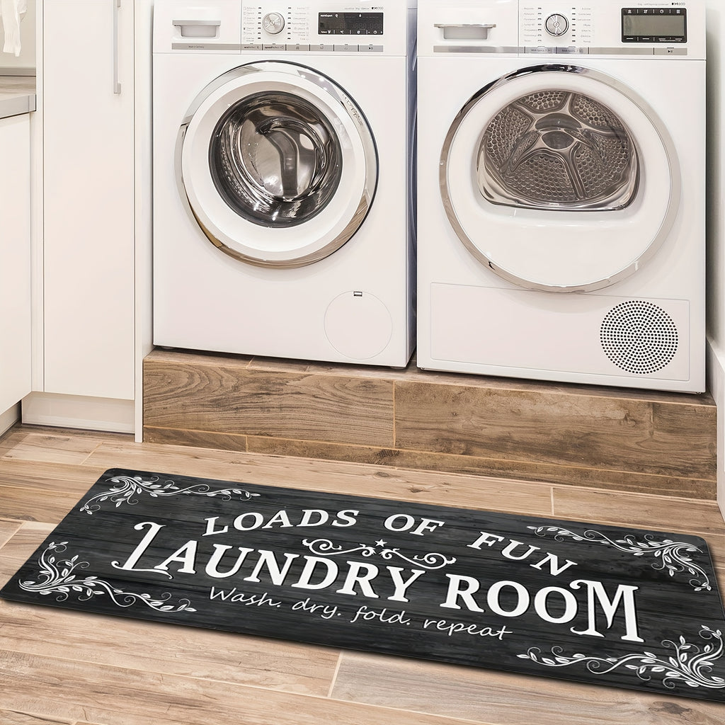 1pc Non Slip Laundry Room High Quality Runner Rug, Decor Non-Skid Comfort Standing Mat Machine Washable Text Design Laundry Mat, Floor Mats & Matting for Kitchen, Porch, Bathroom, Hotel, Commercial Laundry Rooms, And Home, Bathroom Rug 20x60in