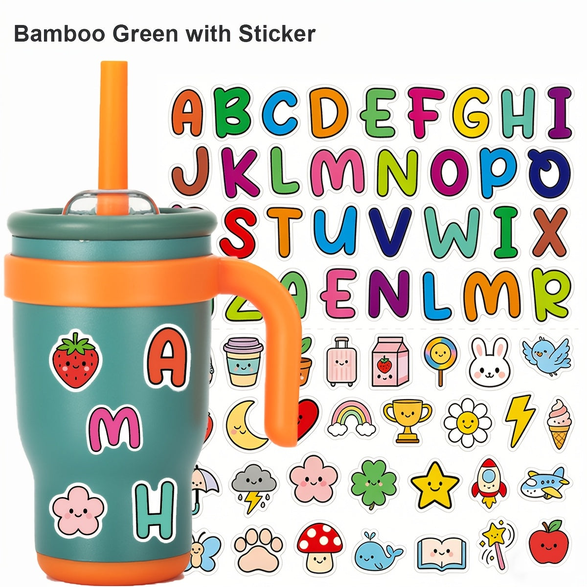 14oz Tumbler with Handle, Insulated Water Bottle with Straw And 2in 1 Lid, Stainless Steel Cup Travel Coffee Mug for Sports Office Gym Kitchen, Free Stickers