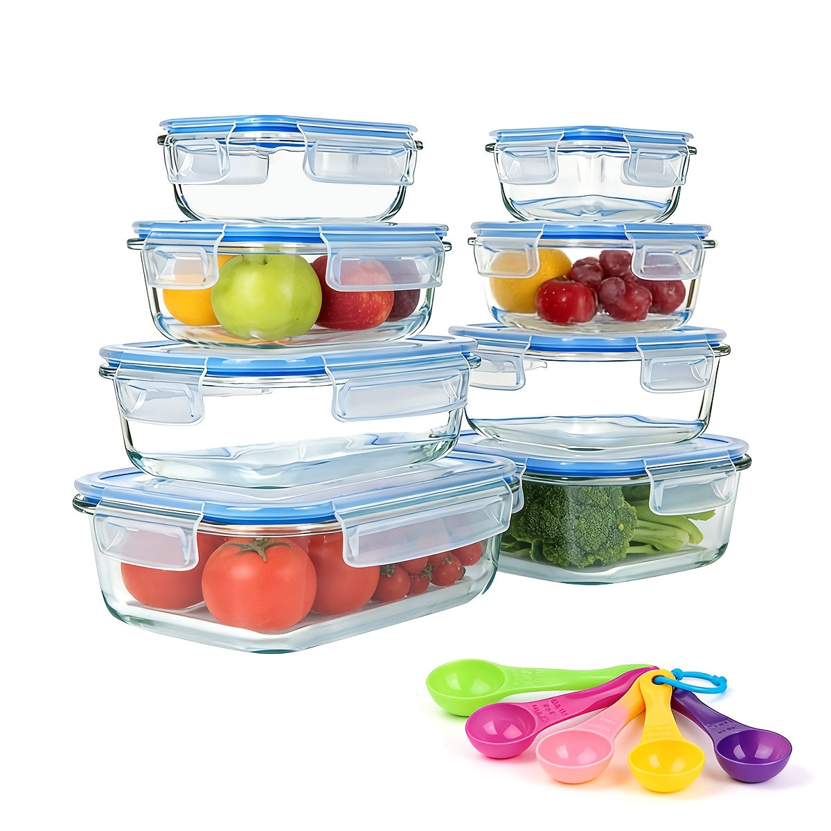16pcs (8 Lids And 8 Containers) Sealed Glass Food Storage Containers, Lunch Boxes, Microwave Ovens, Ovens - Perfect for Salads, Fruits, Vegetables, And Sandwiches, Lunch Boxes | Sealed Storage | Durable Glass, Food Storage Containers