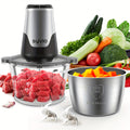 Electric Food Chopper, 450W Two-Speed Food Processor with Two 8-Cup Bowls and 4 Bi-Level Blades for Meat, Onions, Vegetables and Baby Food Prep