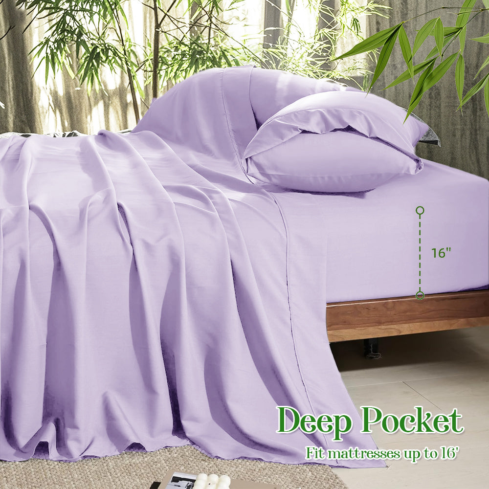 [2000TC Bamboo Sheet Set]Cooling Bamboo Bed Sheet Set - Ultra Soft And Comfortable Summer Queen Size Sheet Set-Deep Pocket Fits Up to 16"-Twin/Full/Queen/King-Fit for Hot Sleepers - Bamboo Kid's Sheet with 2 Pillowcases-All-Season Comfort-Best Gifts