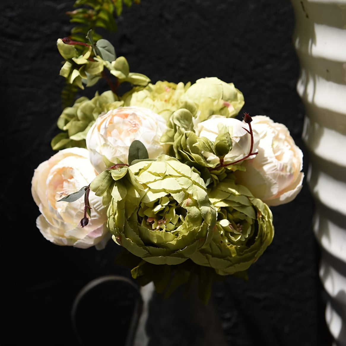 Vintage Faux Peonies And Hydrangeas For Bridal Home Decor - Beautiful Floral Centerpiece (rustic, Beige, Green Mix)