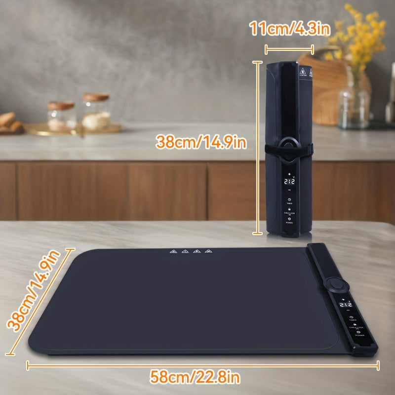 Food Warming Pad, Made Of Silicone, with 3 Temperature Levels And 6-hour Timing Function, Electric Heating Pad with Full Surface Rapid Heating Function, Foldable Food Warming Tray for Buffet Party Kitchen Countertop
