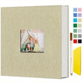 Linen Cover Photo Album with Display Window, 40 or 60 Self Adhesive Pages for 4x6 and 8x10 Photos, Baby and Wedding Scrapbook with Two Metallic Pens