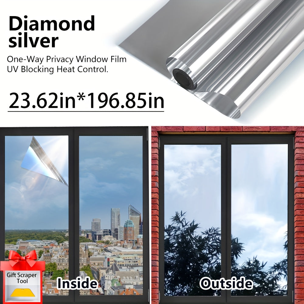 One-Way Privacy Window Film - Sun Blocking, Blocking & Heat Control Static Cling Film, Energy Saving Anti-Glare Reflective Coating No Glue- Easy Install For Home Office Hotel. Anti-Peeping | Glare Reduction Film | Reflective Glass Film(23.6''x118'')