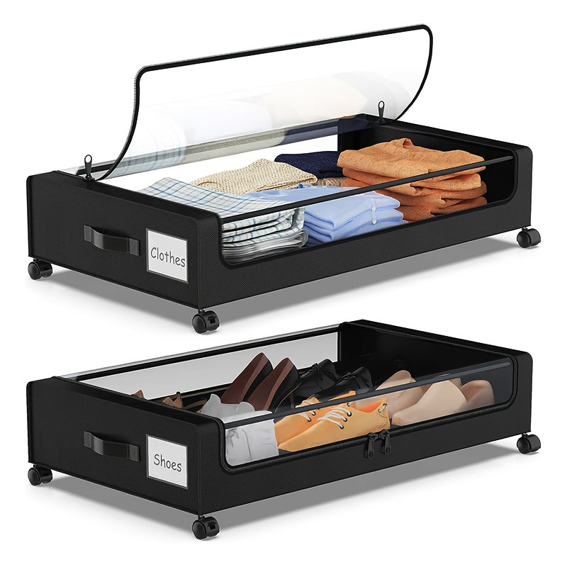 Under Bed Storage Set, 2Pack Under Bed Storage with Wheels And 4Pack 23.78gal Under Bed Storage Containers, Foldable Closet Organizers And Storage with Label Holder for Clothing, Blankets, Books, Shoes, Comforter & Pillows, Under-Bed Storage